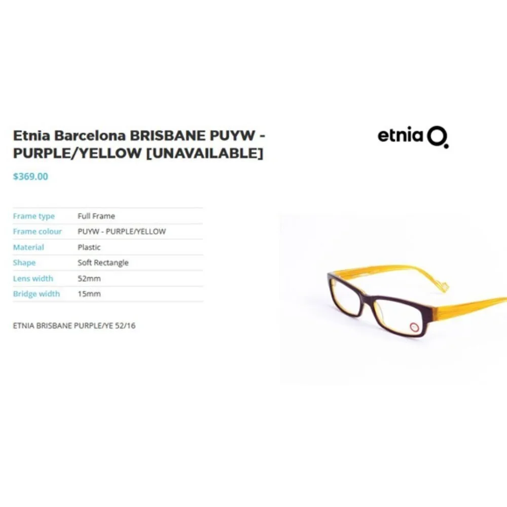 Etnia Barcelona BRISBANE Glasses FRAMES ONLY Rectangle PLUM YELLOW 53-16-140